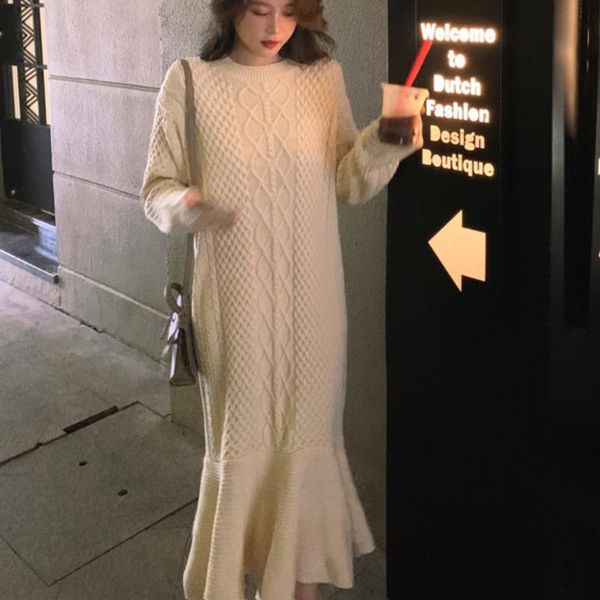 casual dresses knit sweater dress women korean vintage thick autumn winter elegant warm loose mermaid long robe vestidos, Black;gray
casual dresses knit sweater dress women korean vintage thick autumn winter elegant warm loose mermaid long robe vestidos, Black;gray