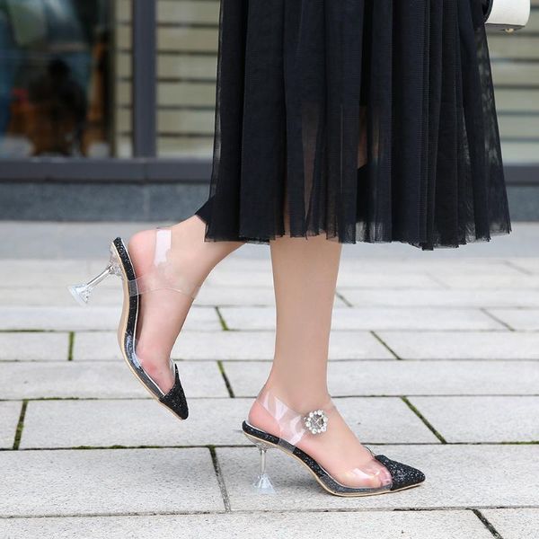 party women shoes pvc transparent ankle strap buckle pointed high heels summer candy color matching sequined ladies sandals, Black
party women shoes pvc transparent ankle strap buckle pointed high heels summer candy color matching sequined ladies sandals, Black