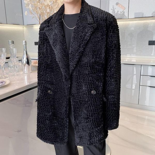 men's wool & blends men faux fur thicken korean streetwear vintage blazer suit jacket outerwear man warm casual loose coat, Black
men's wool & blends men faux fur thicken korean streetwear vintage blazer suit jacket outerwear man warm casual loose coat, Black