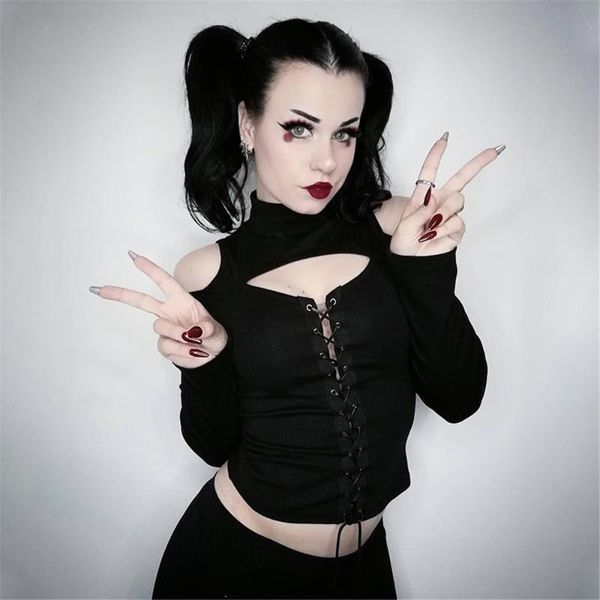women's t-shirt fashion women spring autumn black front lace up turtleneck off shoulder long sleeve ripped slim t shirt daily wear, White
women's t-shirt fashion women spring autumn black front lace up turtleneck off shoulder long sleeve ripped slim t shirt daily wear, White