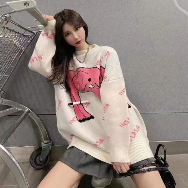 women's sweaters winter korean pink elephant all over print letter oversize sweater lazy fashion round neck hair, White;black
women's sweaters winter korean pink elephant all over print letter oversize sweater lazy fashion round neck hair, White;black