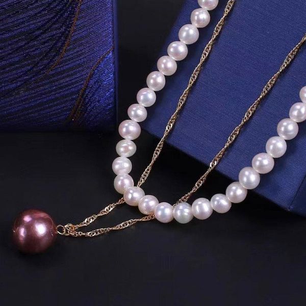 pendant necklaces 6-7mm water drop fresh pearl necklace retro double clavicle chain bridal wedding evening dress banquet, Silver
pendant necklaces 6-7mm water drop fresh pearl necklace retro double clavicle chain bridal wedding evening dress banquet, Silver