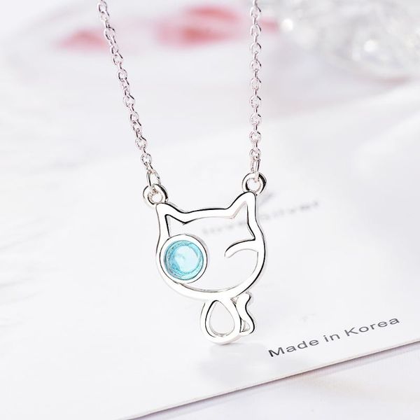 pendant necklaces cat necklace female tide simple design sense wild niche blue crystal short clavicle chain ladies, Silver
pendant necklaces cat necklace female tide simple design sense wild niche blue crystal short clavicle chain ladies, Silver
