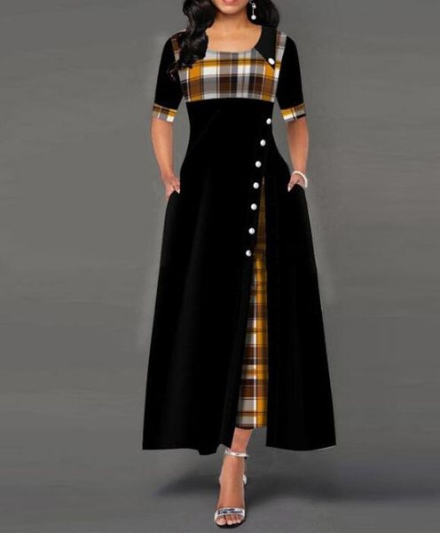 dress women maxi casual irregular plaid print button half sleeve round neck plus size elegant party dress female long vestidos, Black;gray
dress women maxi casual irregular plaid print button half sleeve round neck plus size elegant party dress female long vestidos, Black;gray