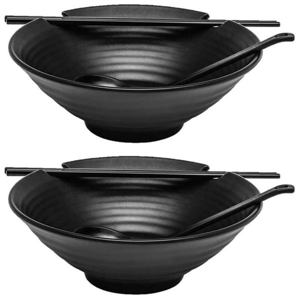 dinnerware sets 2 x ramen bowl set (black melamine), 6pcs japanese style soup bowls with chopsticks, ladle spoons and large 37 oz f
dinnerware sets 2 x ramen bowl set (black melamine), 6pcs japanese style soup bowls with chopsticks, ladle spoons and large 37 oz f