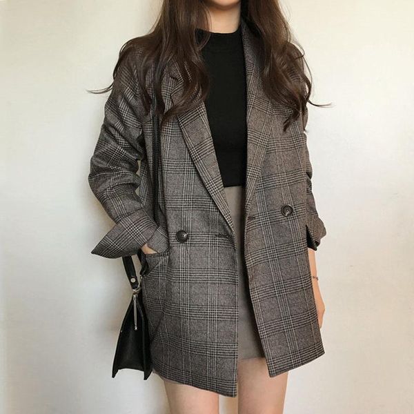 2021 autumn winter women's blazers plaid double breasted pockets formal jackets notched outerwear fashion business suit, White;black
2021 autumn winter women's blazers plaid double breasted pockets formal jackets notched outerwear fashion business suit, White;black