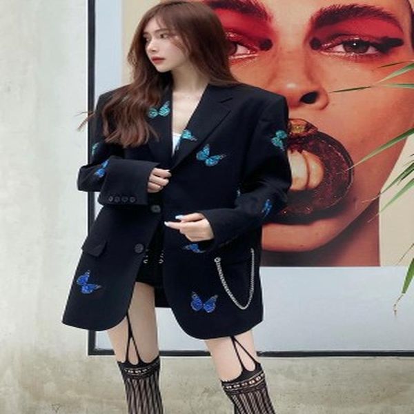 women's suits & blazers 2021 spring and autumn clothing korean version heavy industry butterfly embroidery chain design sense temperame, White;black
women's suits & blazers 2021 spring and autumn clothing korean version heavy industry butterfly embroidery chain design sense temperame, White;black