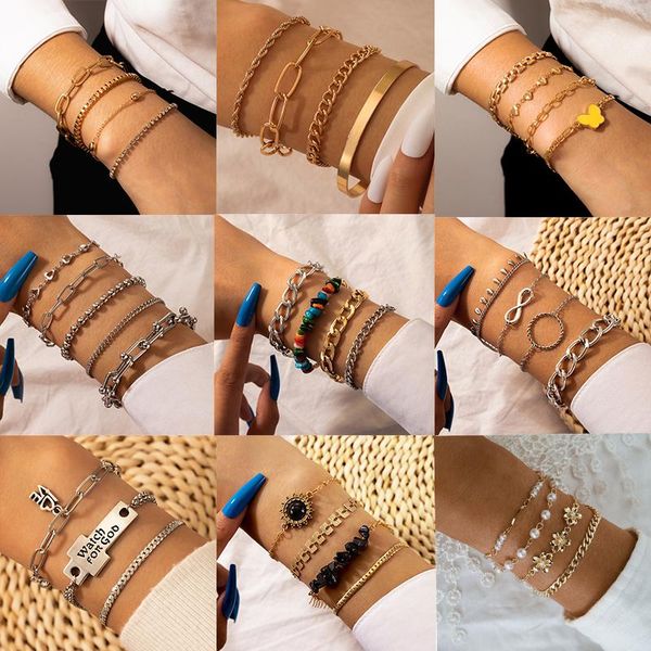 huatang 9 style punk multilayer cuban chains bracelet set for women boho geometric pearl flower charms female jewelry pulseras, Golden;silver
huatang 9 style punk multilayer cuban chains bracelet set for women boho geometric pearl flower charms female jewelry pulseras, Golden;silver
