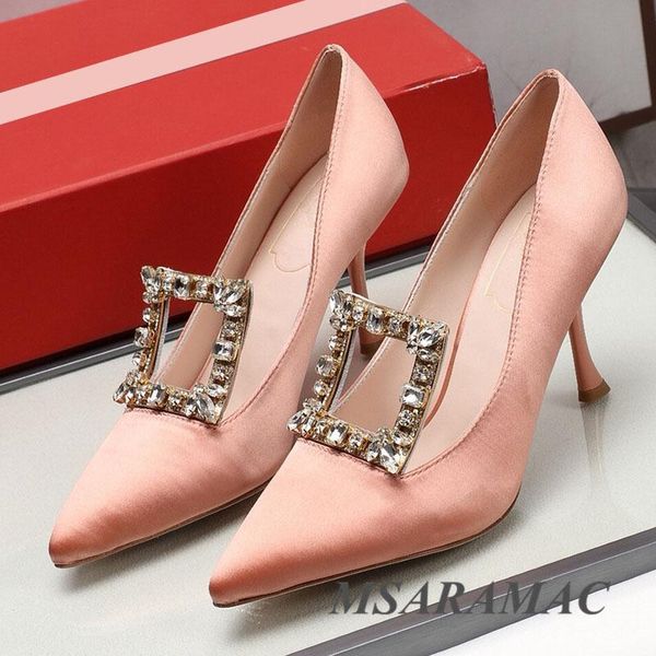 dress shoes shiny crystal pink silk high heels sheepskin lining pointed toe heel wedding fashion street ladies party, Black
dress shoes shiny crystal pink silk high heels sheepskin lining pointed toe heel wedding fashion street ladies party, Black