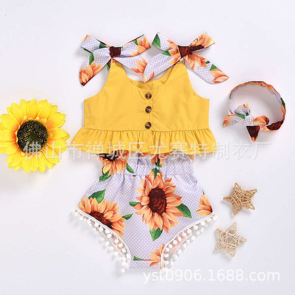 yellow 2021 new children's suit gl1962# sling + sunflower lace shorts two piece set, White
yellow 2021 new children's suit gl1962# sling + sunflower lace shorts two piece set, White