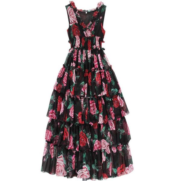 casual dresses janeyiren designer runway dress summer women's sleeveless v-neck rose floral-print ruffles elastic waist vacation, Black;gray
casual dresses janeyiren designer runway dress summer women's sleeveless v-neck rose floral-print ruffles elastic waist vacation, Black;gray