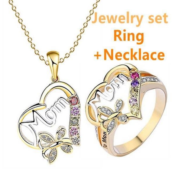 heart shaped mother necklace mother's day gift 1 necklace + 1 ring mom plated ring boutique fashion diamond jewelry set g30103, Red;brown
heart shaped mother necklace mother's day gift 1 necklace + 1 ring mom plated ring boutique fashion diamond jewelry set g30103, Red;brown