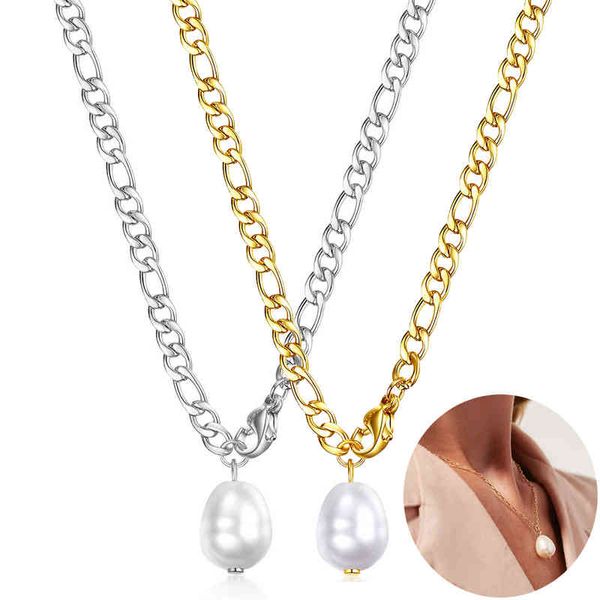 ins christmas gift stainless steel women chunky chain baroque pearl pendant necklaces, Silver
ins christmas gift stainless steel women chunky chain baroque pearl pendant necklaces, Silver