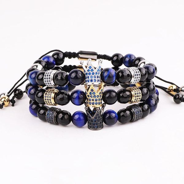 beaded, strands design natural stone blue tiger eye zircon crown charm friendship macrame adjustable bracelet men, Black
beaded, strands design natural stone blue tiger eye zircon crown charm friendship macrame adjustable bracelet men, Black