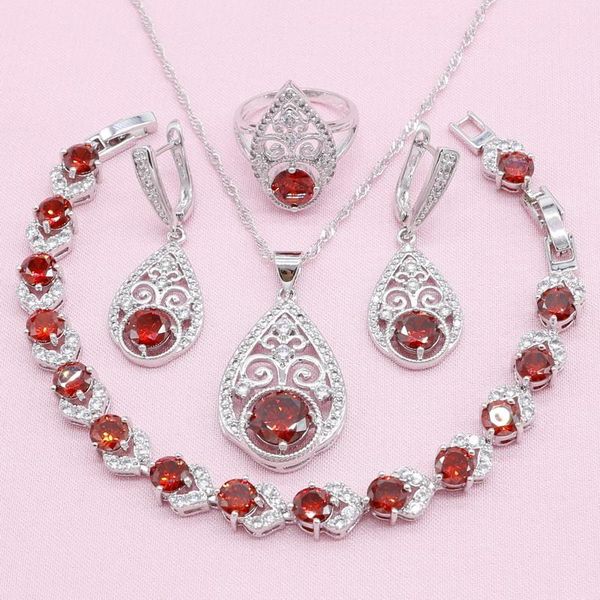 earrings & necklace silver color jewelry sets for women party red cubic zirconia bracelet pendant ring gift box
earrings & necklace silver color jewelry sets for women party red cubic zirconia bracelet pendant ring gift box