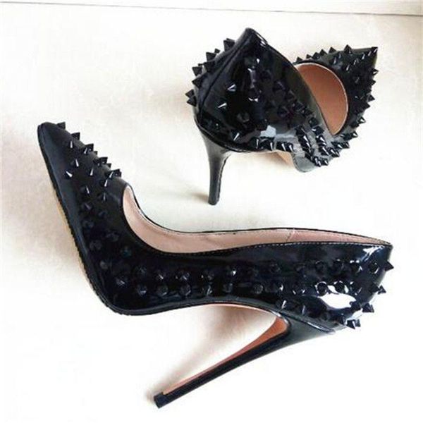 dress shoes fashion black rivets stiletto heels pointed toe leather pumps for women party high heel studded 
dress shoes fashion black rivets stiletto heels pointed toe leather pumps for women party high heel studded
