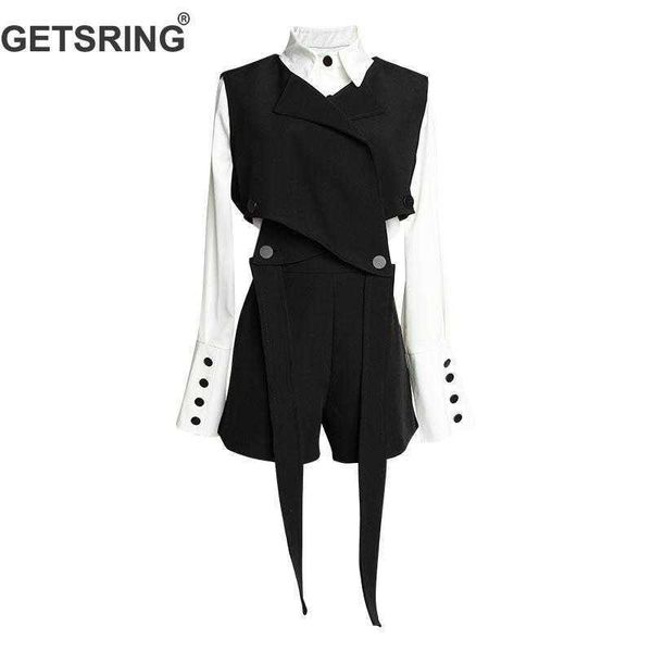 getsring women's sets long sleeve white shirt irregular bandage vest high waist shorts 3 piece set clothes 210601
getsring women's sets long sleeve white shirt irregular bandage vest high waist shorts 3 piece set clothes 210601