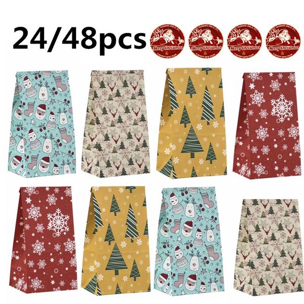 gift wrap 24/48pcs christmas kraft paper bags set snowflake tree snowman pattern candy packaging bag with santa claus stickers
gift wrap 24/48pcs christmas kraft paper bags set snowflake tree snowman pattern candy packaging bag with santa claus stickers