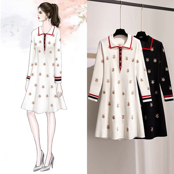2021 new spring autumn knit cartoon embroidered bees woman plus size black casual knee-length straight es female 082i, Black;gray
2021 new spring autumn knit cartoon embroidered bees woman plus size black casual knee-length straight es female 082i, Black;gray