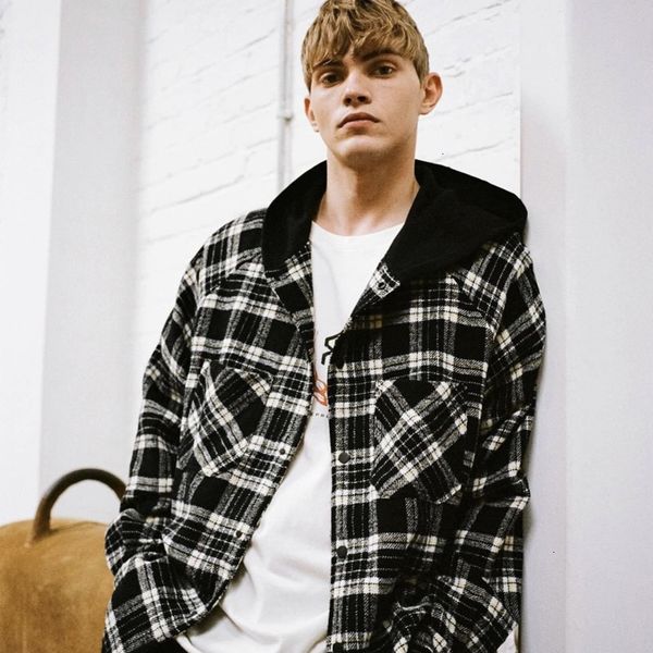 2021 high street punk style represent new black and white plaid men's flannel hooded jacket shirt cv3c, White;black
2021 high street punk style represent new black and white plaid men's flannel hooded jacket shirt cv3c, White;black