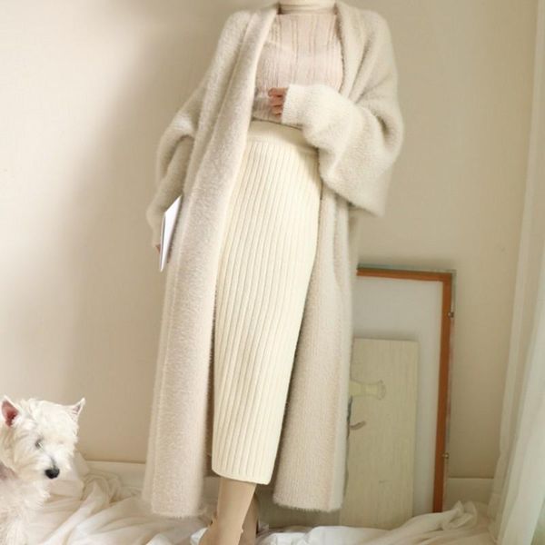 

women's sweaters real mink cashmere long coat genuine sweater warm custom big size pure true fur x cardigans 2021, White;black