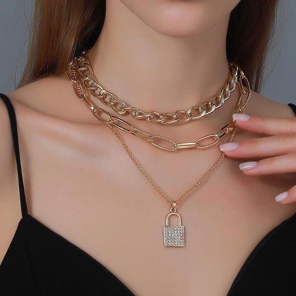 chains fashion personality multi-layer geometric necklace thick chain for woman temperament micro-inlaid lock-shaped long, Silver
chains fashion personality multi-layer geometric necklace thick chain for woman temperament micro-inlaid lock-shaped long, Silver