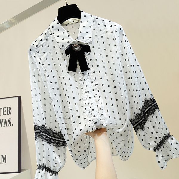 polka dot female blouse sweet frizzy bow set transparent bell sleeve fine sleeve chiffon shirt ladies mujer 2020 9r1v, Black
polka dot female blouse sweet frizzy bow set transparent bell sleeve fine sleeve chiffon shirt ladies mujer 2020 9r1v, Black