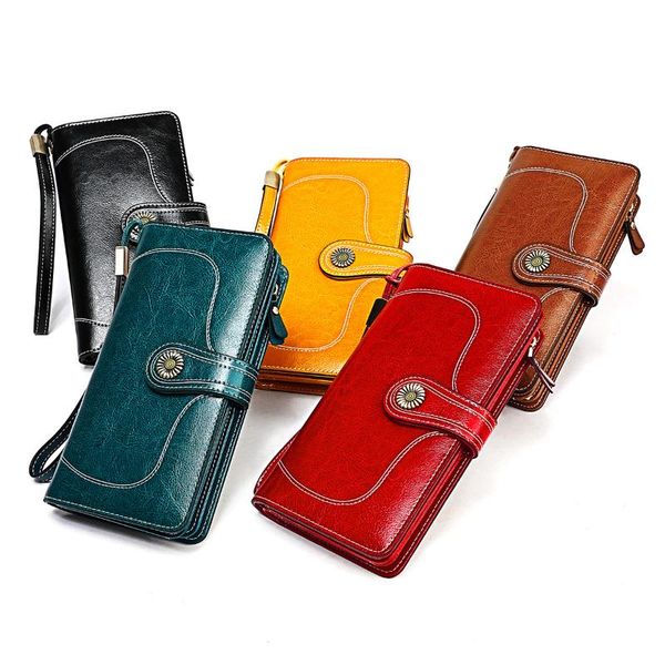 wallets wallet style vintage wax leather women's long rfid multi-function clutch bag, Red;black
wallets wallet style vintage wax leather women's long rfid multi-function clutch bag, Red;black