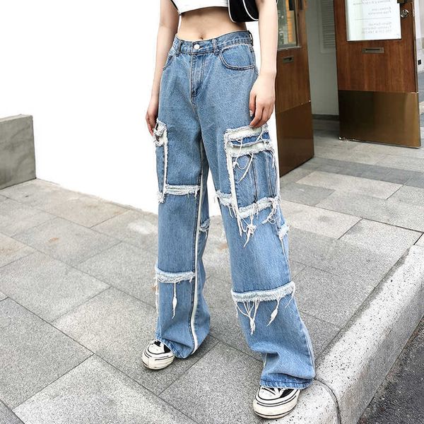 spring summer streetwear big pocket wash water used jeans women's loose casual wide leg pants 210615, Blue
spring summer streetwear big pocket wash water used jeans women's loose casual wide leg pants 210615, Blue