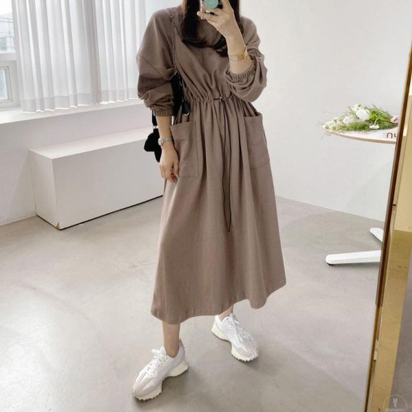 casual dresses dress 2021 korean round neck drawstring waist long solid color pocket sleeve fashion simplicity, Black;gray
casual dresses dress 2021 korean round neck drawstring waist long solid color pocket sleeve fashion simplicity, Black;gray