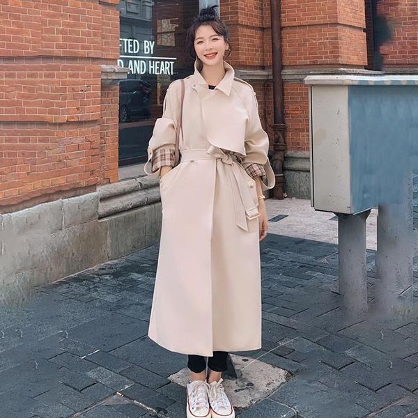 women's trench coats coat long gentle wind beige lapel cuff plaid stitching windbreaker big swing back slit loose fashion ladies cloak, Tan;black
women's trench coats coat long gentle wind beige lapel cuff plaid stitching windbreaker big swing back slit loose fashion ladies cloak, Tan;black