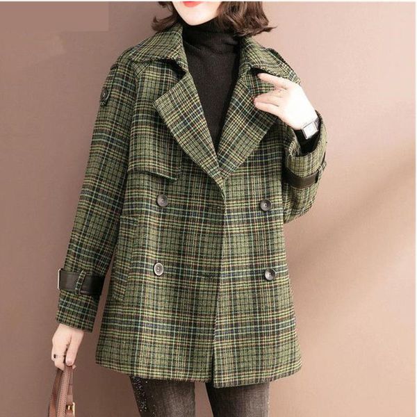 women's wool & blends plus size plaid suit jacket 2021 autumn winter vintage loose turn down collar coat casual female outerwear, Black
women's wool & blends plus size plaid suit jacket 2021 autumn winter vintage loose turn down collar coat casual female outerwear, Black