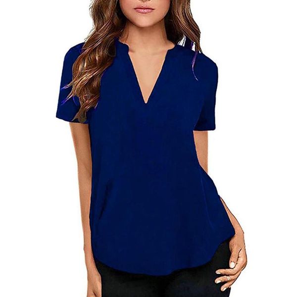 women's casual shirt comfort breathable solid color v-neck loose short-sleeved shirts summer lady basic office blouse, White
women's casual shirt comfort breathable solid color v-neck loose short-sleeved shirts summer lady basic office blouse, White