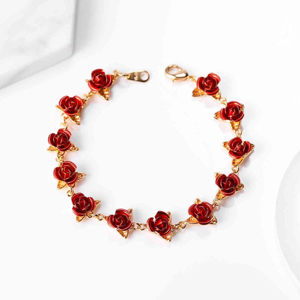 red rose flowers bracelet femme wrist charm chain gold color fashion jewelry bracelets for women mother's day gifts, Golden;silver
red rose flowers bracelet femme wrist charm chain gold color fashion jewelry bracelets for women mother's day gifts, Golden;silver