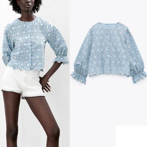 women's blouses & shirts 2021 openwork embroidery female shirt casual long ruffle sleeve summer blue vintage round neck chic button, White
women's blouses & shirts 2021 openwork embroidery female shirt casual long ruffle sleeve summer blue vintage round neck chic button, White