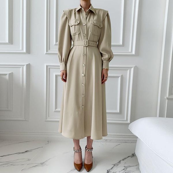 casual dresses autumn women long shirt dress with belt loose sleeve single breasted korean fashion office lady midi vintage, Black;gray
casual dresses autumn women long shirt dress with belt loose sleeve single breasted korean fashion office lady midi vintage, Black;gray