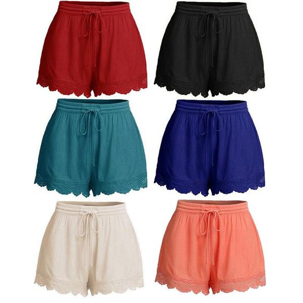 women's shorts european and american style summer solid color lace tie casual for women, White;black
women's shorts european and american style summer solid color lace tie casual for women, White;black