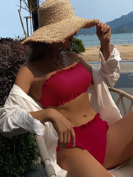 frill trim bandeau bikini swimsuit x2ef#, White;black
frill trim bandeau bikini swimsuit x2ef#, White;black