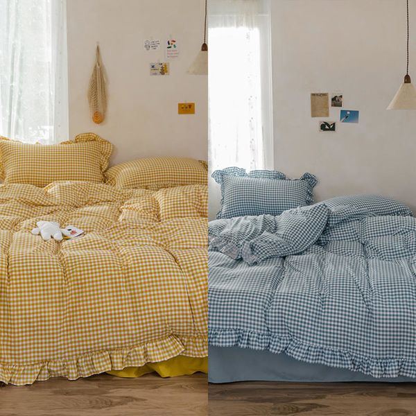 new korean retro plaid lace bed linen bedding sets /king size duvet cover set flat fitted quilt cover 4pcs bed skirt sets c0223
new korean retro plaid lace bed linen bedding sets /king size duvet cover set flat fitted quilt cover 4pcs bed skirt sets c0223
