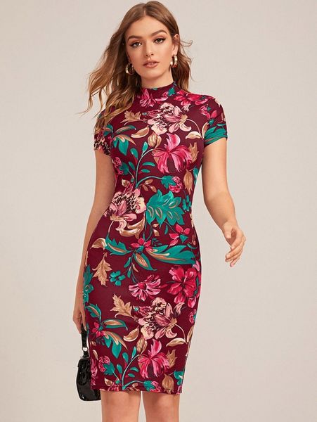 floral print mock neck bodycon dress a6bc#, Black;gray
floral print mock neck bodycon dress a6bc#, Black;gray