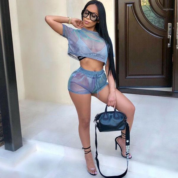 summer fashion sheer mesh two pieces set short sleeve crop and shorts outfits women's tracksuits, Gray
summer fashion sheer mesh two pieces set short sleeve crop and shorts outfits women's tracksuits, Gray