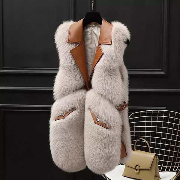 women's fur & faux fashion turn down collar vests women elegant patchwork pockets artificial coats pu leather ladies, Black
women's fur & faux fashion turn down collar vests women elegant patchwork pockets artificial coats pu leather ladies, Black