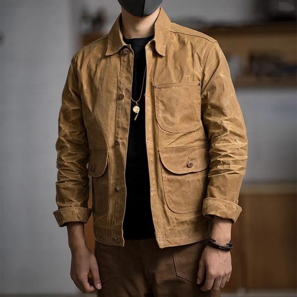 men's jackets maden canvas oil wax men khaki retro multi-pocket beaded ami kaji jacket big pocket solid vintage clothing, Black;brown
men's jackets maden canvas oil wax men khaki retro multi-pocket beaded ami kaji jacket big pocket solid vintage clothing, Black;brown