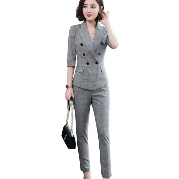 women's two piece pants casual women plaid pant suits 2021 for business work wear summer spring half sleeve blazer with set suit, White
women's two piece pants casual women plaid pant suits 2021 for business work wear summer spring half sleeve blazer with set suit, White