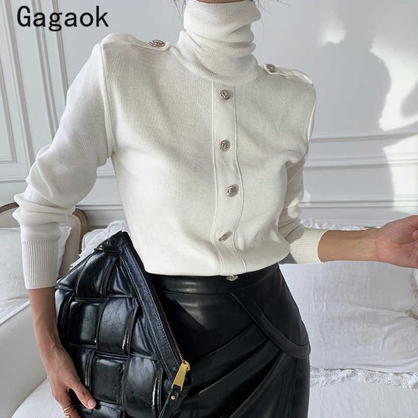 women white sweater spring autumn turtleneck solid button knitted slim sweaters korean chic fashion wild pullover 210531, White;black
women white sweater spring autumn turtleneck solid button knitted slim sweaters korean chic fashion wild pullover 210531, White;black