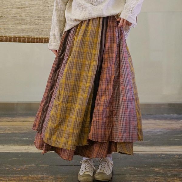 skirts johnature women vintage plaid pleated 2021 spring elastic waist patchwork color cotton loose female, Black
skirts johnature women vintage plaid pleated 2021 spring elastic waist patchwork color cotton loose female, Black