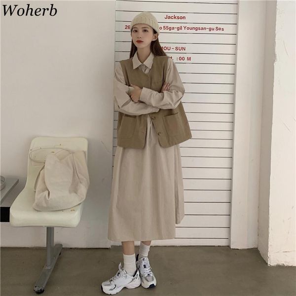 casual dresses woherb two piece set women vest + long sleeve shirt dress 2021 autumn korean fashion chic all match outfits, Black;gray
casual dresses woherb two piece set women vest + long sleeve shirt dress 2021 autumn korean fashion chic all match outfits, Black;gray