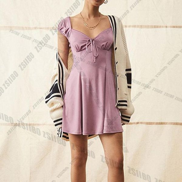 casual dresses purple satin mini dress women bodycon short sleeve square neck elegant lace up vintage y2k a line vestidos, Black;gray
casual dresses purple satin mini dress women bodycon short sleeve square neck elegant lace up vintage y2k a line vestidos, Black;gray