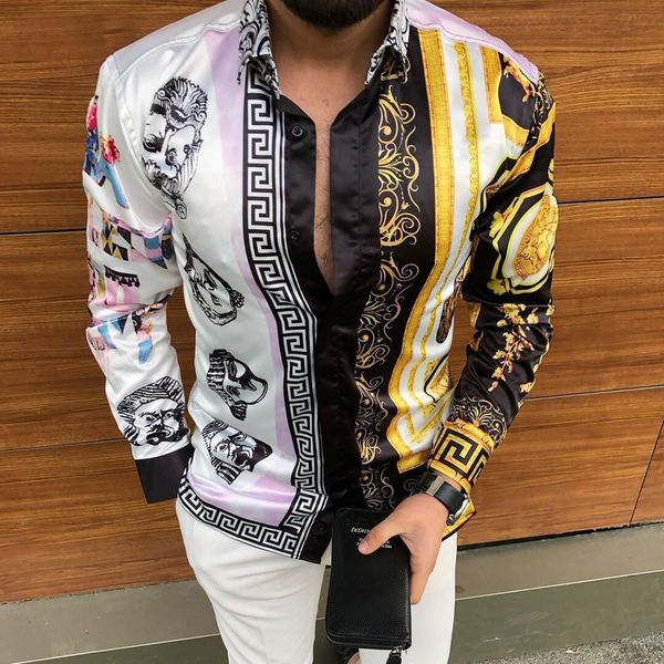 men's casual long sved shirt, fashionable street cloth, retro pattern printing, buttons, round neck, autumn novelty, 2021, White;black
men's casual long sved shirt, fashionable street cloth, retro pattern printing, buttons, round neck, autumn novelty, 2021, White;black