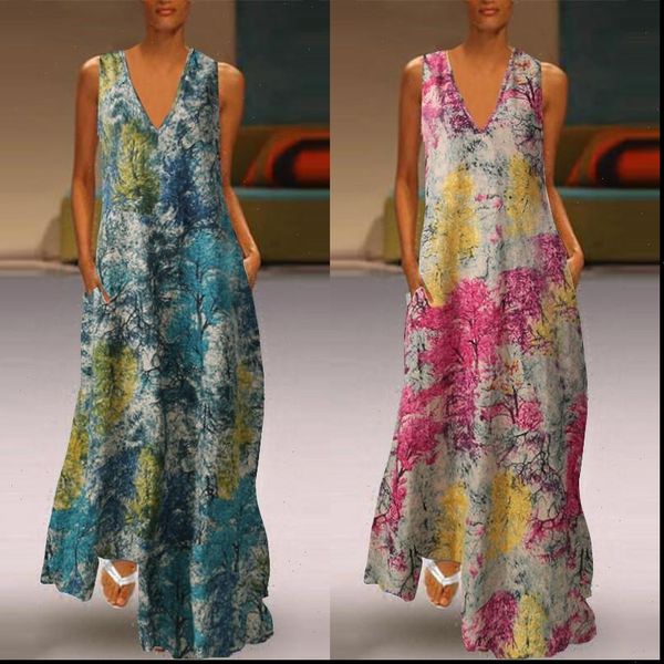 plus size womens printed maxi dress zanzea 2021 bohemian summer sundress casual sleeveless beach vestidos female v neck robe, Black;gray
plus size womens printed maxi dress zanzea 2021 bohemian summer sundress casual sleeveless beach vestidos female v neck robe, Black;gray